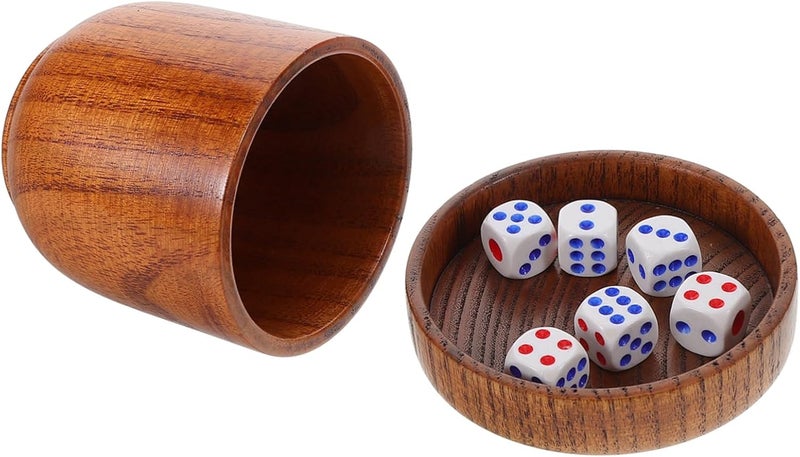 Yardwe Wooden Dices Shaker Cup Lid Solid Wood Dice Cup for Ktv Bar Game Party Dice - Image 1